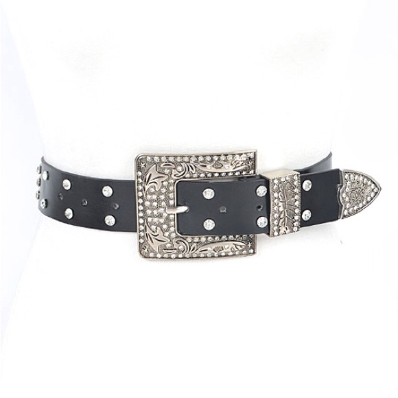 Plus Size Black Vegan Leather Metallic Studded Statement Belt